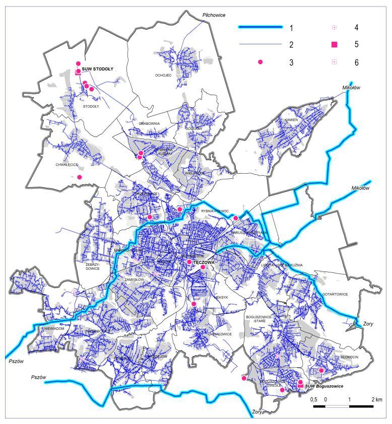 Rysunek 3. Zaopatrzenie w wodę Źródło: Projekt studium uwarunkowań i kierunków zagospodarowania przestrzennego, kwiecień 2016 r.