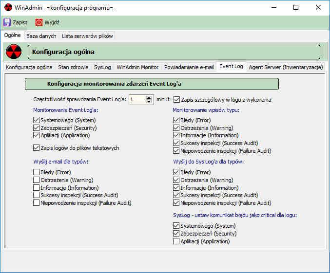 Istnieje możliwość wskazania zapisu monitorowanych zdarzeń do pliku tekstowego.