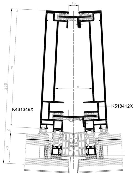 MB-SE85 SG Przekrój przez rygiel i okno wychylne Przekrój przez słup Na potrzeby SKY TOWER powstał system fasady elementowej strukturalnej MB-SE85 SG, pozwalający na uzyskanie wymaganej estetyki