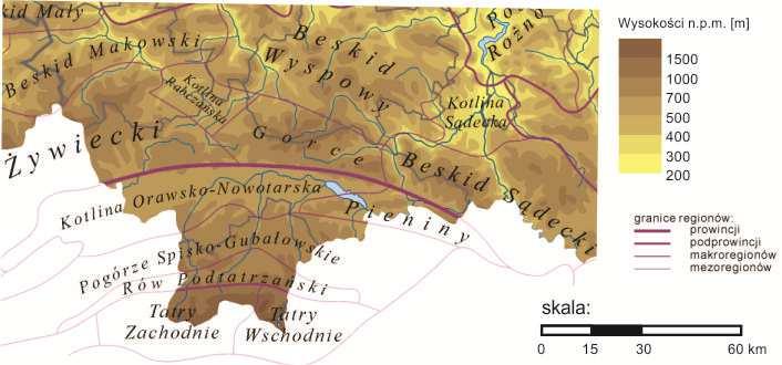 z mezoregionem Gorce (513.52) wychodzącym w skład makroregionu Beskidy Zachodnie (513.5) [16]. 47 Rys. 3.3. Lokalizacja zapory na tle regionów fizycznogeograficznych Polski (źródło: opracowanie własne na podstawie [38]) 3.