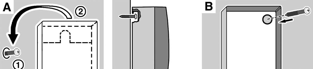 Wkręcić śruby do ściany B Wywiercić otwory montażowe Ø 5 mm w dolnej części obudowy. 2.