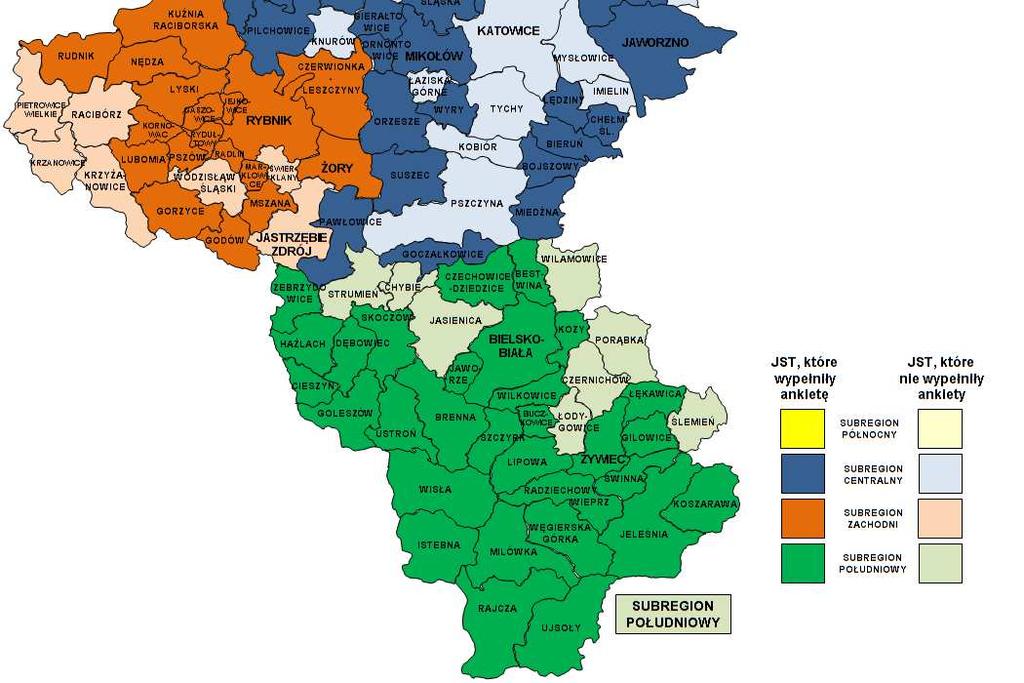 JST (gminy), do których skierowano ankietę (z podziałem na JST, które