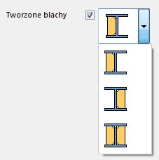 Początkowo okno dialogowe zawiera pokazane poniżej pole tekstowe i użytkownik musi znać wartości (0 oznacza lewą blachę, 1 prawą, a 2 obie blachy) określające tworzenie blach usztywniających.
