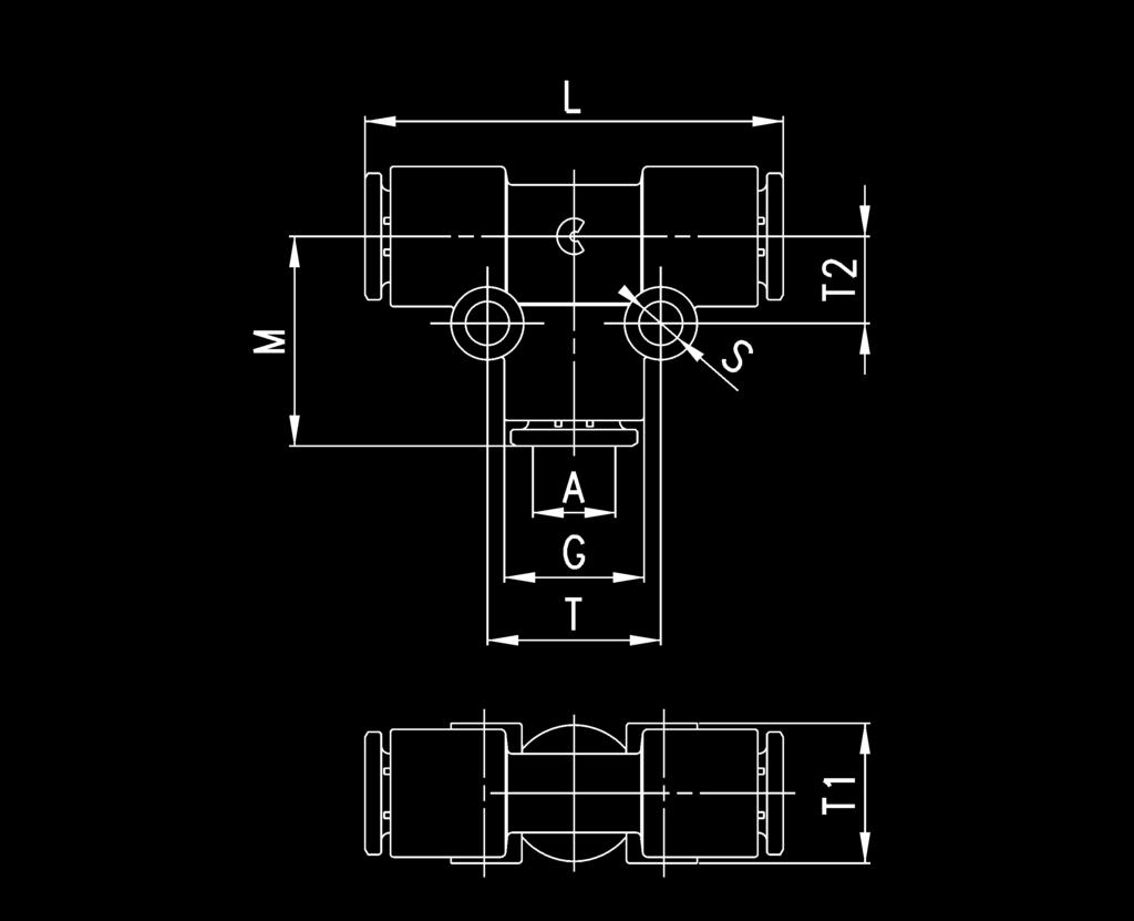 20,2 28 9 9,6 20 7550 16 16 27 33,5 - - - 2 * * = model bez otworów montażowych Złącza mod. 750 Trójnik typu T Mod.