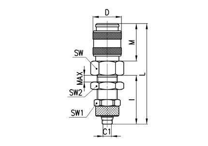 KATALOG > Wydanie 8.7 > Szybkozłącza serii 5000 Złącza mod. 5055 serii Mini Gniazdo grodziowe ze złączką zakręcaną Mod. Przewód Ø C1 D I L M Maks.