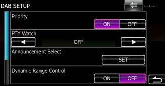 Radia, TV Konfiguracja radia DAB Można ustawić parametry dotyczące radia DAB. 1 Na ekranie sterowania dotknąć [ ]. Zostanie wyświetlone Multi function menu. 2 W menu wielofunkcyjnym dotknąć [SETUP].