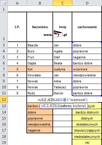 13 (Pobrane z slow7.pl) Pierwsza zmiana, która rzuca się w oczy to użycie cudzysłowu. Cudzysłów ten jest niezbędny gdy zliczamy wartości, które nie są liczbami.