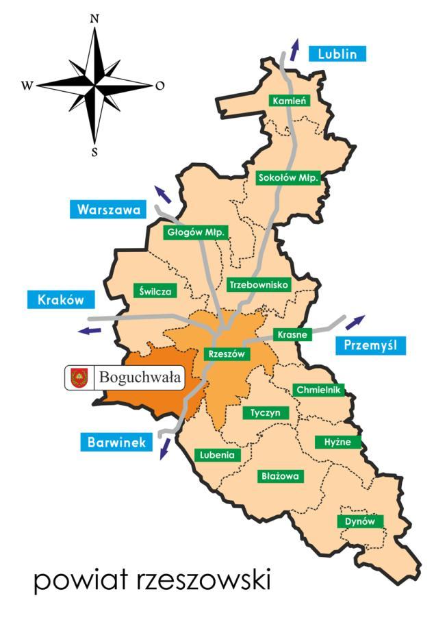 Mapa 1 Podział administracyjny Gminy Boguchwała oraz jej położenie w powiecie rzeszowskim Źródło: http://www.boguchwala.