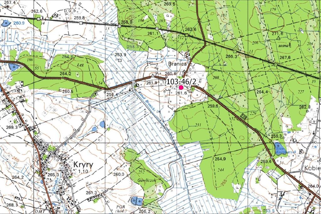 STANOWISKO ARCHEOLOGICZNE AZP 103-46/2 CZASY NOWOŻYTNE Wycinek mapy topograficznej