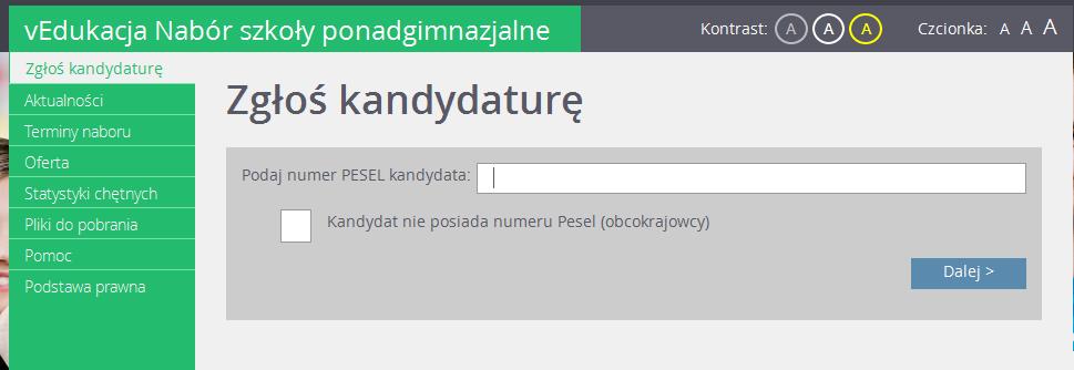 REJESTRACJA KANDYDATA Krok 1/4