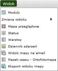 Obsługa mapy Widok (1/9) Wygląd menu Narzędzia menu Widok służą do zarządzania wyglądem aplikacji mapowej.