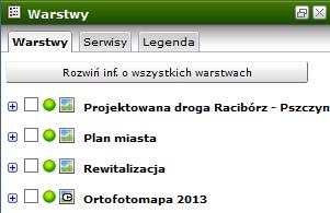 Obsługa mapy Widok (6/9) Warstwy Przycisk rozwija i zwija pasek warstw w pasku kompozycji i zakładek aplikacji.