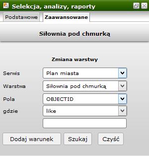 Obsługa mapy Wyszukiwarka (2/9) Selekcja, analizy, raporty W celu wygenerowania odpowiedniego raportu należy wybrać opcję Selekcja, analizy, raporty a następnie w