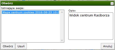 Obsługa mapy Plik (2/5) Otwórz Narzędzie uruchamia okno, w którym należy wybrać kompozycję mapową przeznaczoną do