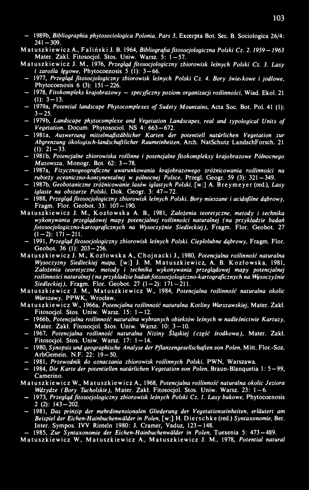 1977, Przegląd fitosocjologiczny zbiorowisk leśnych Polski Cz. 4. Bory świeikowe i jodłowe, Phytocoenosis 6 (3): 151-226.