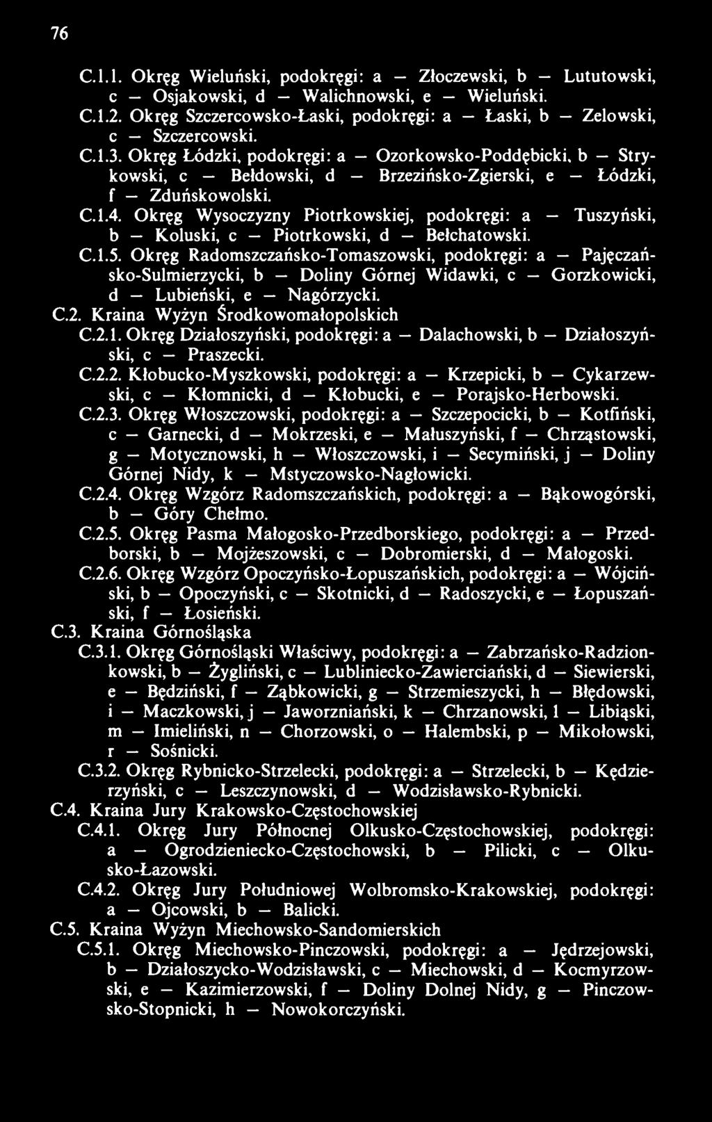 Okręg Wysoczyzny Piotrkowskiej, podokręgi: a Tuszyński, b Koluski, c Piotrkowski, d Bełchatowski. C.1.5.