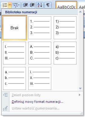 Lista numerowana Tworząc listę numerowaną można korzystać z