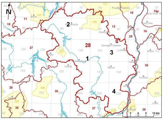 Rysunek 4. Lokalizacja jednolitej części wód podziemnych JCWPd 28 Źródło: Państwowa Służba Hydrogeologiczna, PIG PIB. Obszar JCWPd 27 obejmuje zlewnię górnej Brdy.