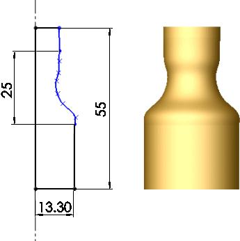 Podstawy SOLIDWORKS Aby zachować jednorodny kształt wygenerowany przez splajn, konieczne jest zwymiarowanie splajnu. Wymiary zależne Niektóre wymiary skojarzone z modelem są wymiarami zależnymi.