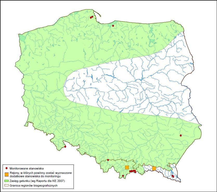 niewielką liczbę znanych danych. Stanowisko położone w Beskidzie Małym zostało uwzględnione z uwagi na fakt, że jest to najbardziej na zachód wysunięte stanowisko w regionie alpejskim.