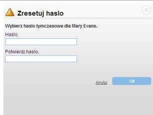 Przewodnik użytkownika systemu AgentWorks dla menedżerów i administratorów wydanie 11, wersja polska Resetowanie hasła użytkownika. 4. Kliknij łącze Resetuj ustawienia. Pojawi się okno Zresetuj hasło.