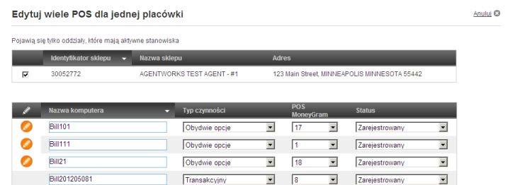 4. Wprowadź zmiany dotyczące nazwy komputera, typu działań, numeru punktu sprzedaży POS lub statusu rejestracji. Po zakończeniu kliknij przycisk Dalej.