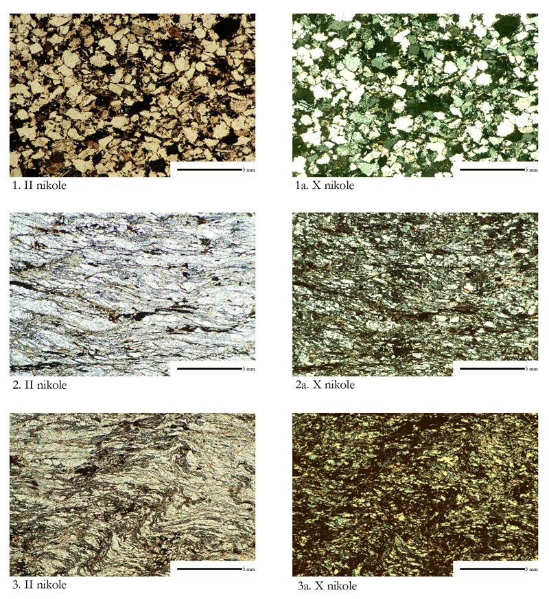 Katalog zabytków i analiz petrograficznych 61 Ryc. 16. 1 Obiszów, p.c. Obi 43B/86, piaskowiec; 2 Obiszów, p.c. Obi 158 II 01, łupek kwarcowo-łyszczykowy; 3 Obiszów, p.