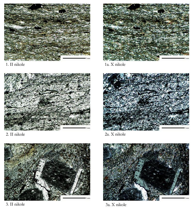 Katalog zabytków i analiz petrograficznych 85 Ryc. 42. Wrocław-Ostrów Tumski: 1 p.c. 83, łupek kwarcowo-chlorytowy (fyllit?