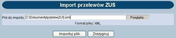 Rozdział 7 Przelewy W celu zaimportowania pliku z przelewami należy: W oknie Konfiguracj a -> Parametry aplikacj i zdefiniować właściwy format dla importu przelewów ZUS.