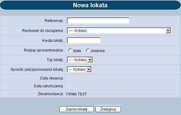 Rozdział 8 Lokaty Należy wprowadzić następujące dane: Referencj e w polu tym można wpisać dowolne literowe i/lub cyfrowe oznaczenie przelewu np. Lokata_ m1 (lokata j ednomiesięczna).