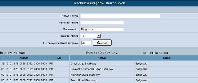 Szukanie Urzędów Skarbowych może się odbyć po: Nazwie urzędu Numerze