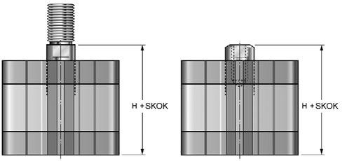 NSK-SEA jednostronnego działania, powrót sprężyną Pozostałe wymiary tak jak przy siłowniku NSK z gwintem wewnętrznym NSK#.