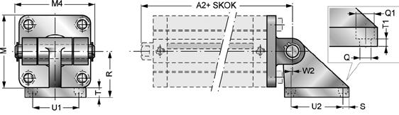 Ucho skośne kompletne długie XASV A2 M M4 R S T T1 ØQ ØQ1 U1 U2 W2 XASV/032 32 142