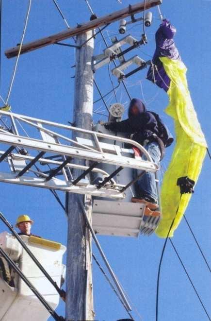 LĄDOWANIE NA LINII ENERGETYCZNEJ Postępowanie; Podczas lądowania na liniach energetycznych konieczne jest unikanie jednoczesnego zetknięcia z dwoma przewodami.