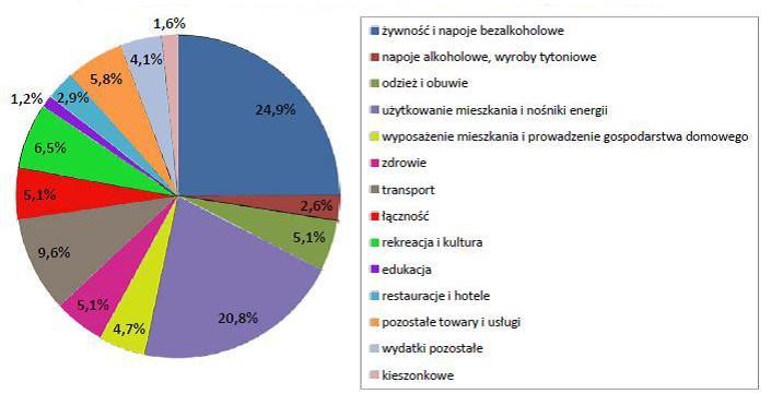 11 Wykres 5. Struktura wydatków gospodarstw domowych w 2013 r. (w % wydatków ogółem) Źródło: Sytuacja gospodarstw domowych w 2013 r.