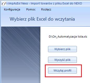 (rys. 28) Wczytywanie profilu Pojawi się wtedy okienko wyboru profilu, gdzie należy wskazać wybrany profil i wcisnąć Wczytaj lub dwukrotnie kliknąć na