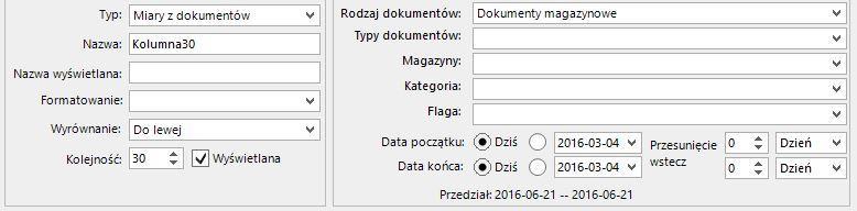 (rys. 23) Parametry kolumny W nowej kolumnie mamy możliwość: Typ - określa rodzaj kolumny.