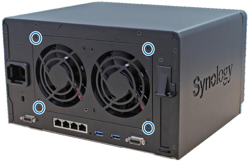 Wymiana wentylatora systemowego W przypadku awarii jednego z wentylatorów systemowych serwer DiskStation będzie emitować sygnały dźwiękowe.