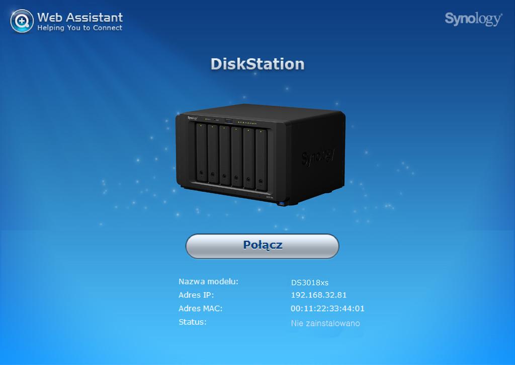 Po zakończeniu instalowania sprzętu zainstaluj na serwerze DiskStation oprogramowanie DiskStation Manager (DSM) sieciowy system operacyjny firmy Synology.