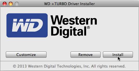 4. Kliknij przycisk Install (Zainstaluj) na ekranie WD +TURBO Driver Installer (Instalator sterownika