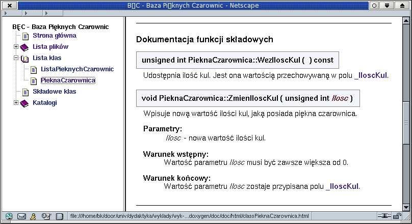 Doxygen - dokumentacja metod Rysunek