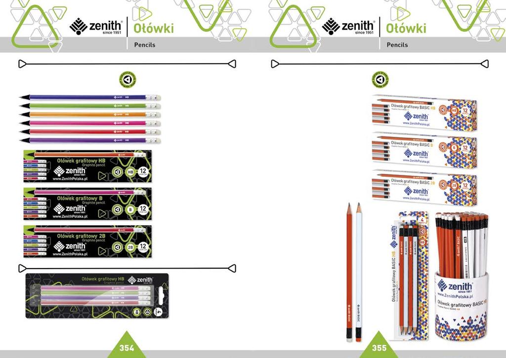 ZENITH ZENITH BASIC drewniany ołówek grafitowy z gumką trójkątny przekrój prawidłowo kształtujący układ dłoni i ułatwiający naukę pisania lakierowana oprawa z czarnego drewna wooden graphite pencil