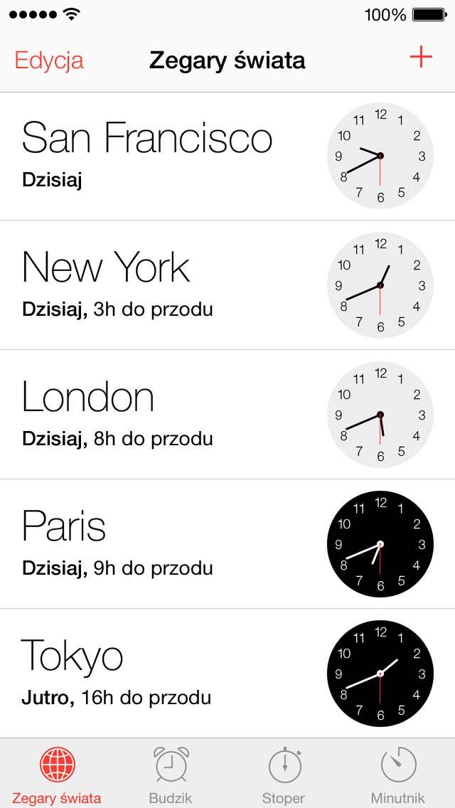 Dodając kolejne zegary, możesz wyświetlać aktualny czas w innych głównych miastach i strefach