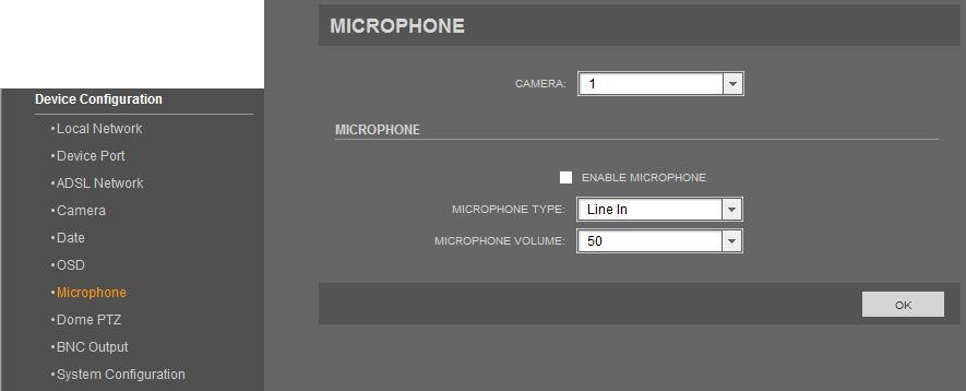 User s manual ver.1.0 WWW INTERFACE - WORKING WITH IP CAMERA 6.5.7. Microphone MICROPHONE menu allows user to adjust microphone settings.