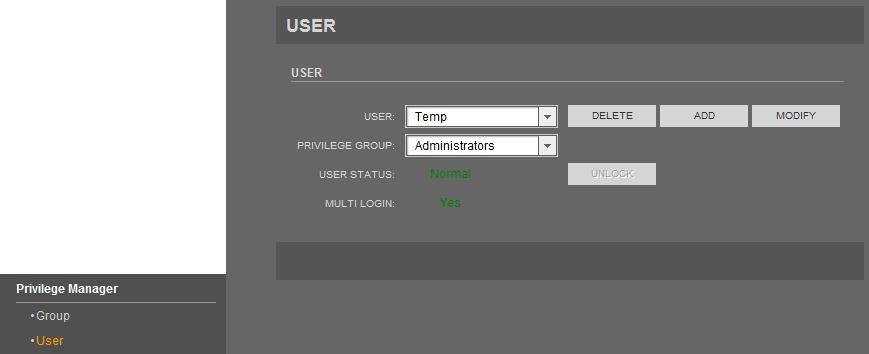 User s manual ver.1.0 WWW INTERFACE - WORKING WITH IP CAMERA 6.12.2. User In User tab you can add, modify or delete users. NOTICE: Default user root can not to be deleted.