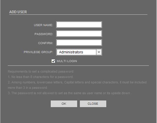 Type the password in the PASSWORD box and repeat the user name password in the CONFIRM box.