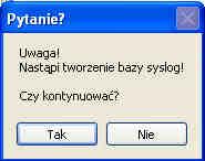 Podajemy: host bazy danych na przykład: localhost lub adres IP, nazwę bazy danych: syslog nazwa użytkownika: <nazwa utworzonego użytkownika tutaj: super>