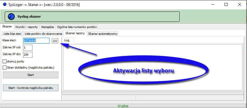 Skaner automatyczny konfigurowany i uruchamiany po wybraniu zakładki Skaner -> Skaner