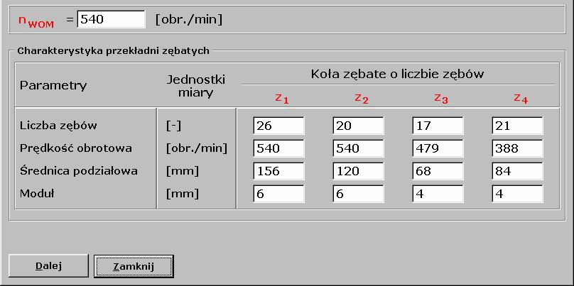 ZałoŜono, Ŝe napęd zespołów roboczych będzie odbywał się od WOM o n WOM = 540 obr./min.