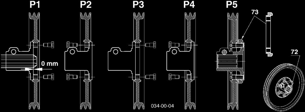 P2, P3 i P4) tarczy paskûw ze sprzígiem flanszowym - w pozycji P5 pierúcieò (R1) moøe byê przykrícony - sprzíg naleøy wsunπê odpowiednio g Íboko (0mm) na profil WOM ACCORD: Odleg oúê (137 mm) do